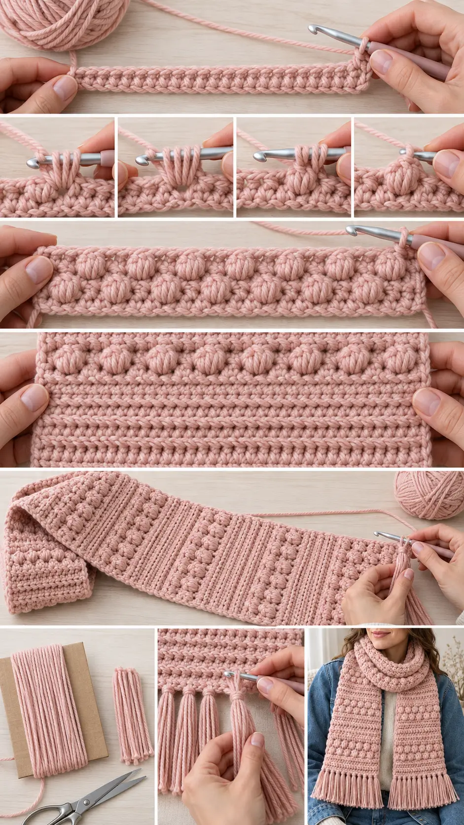 Soft Cluster Ridge Crochet Scarf Pattern