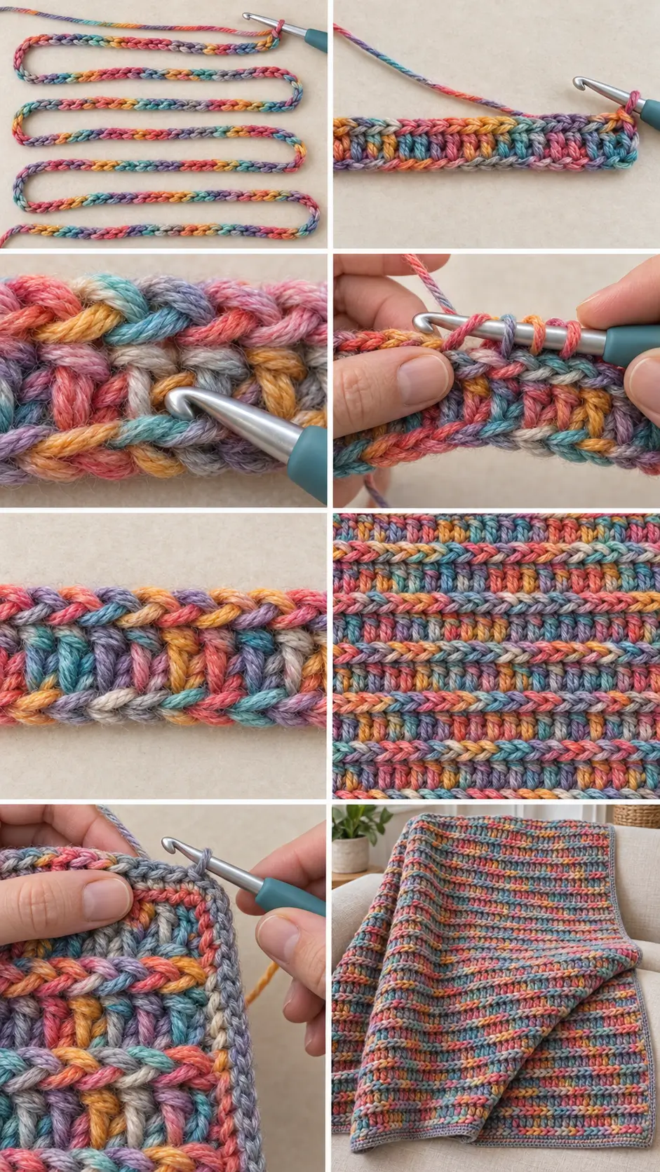 Color Burst Raised-Ridge Crochet Blanket