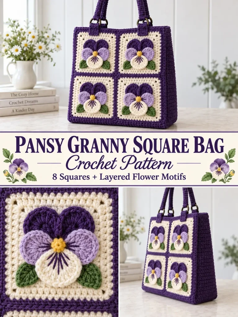 Pansy Granny Square Crochet Bag Pattern
