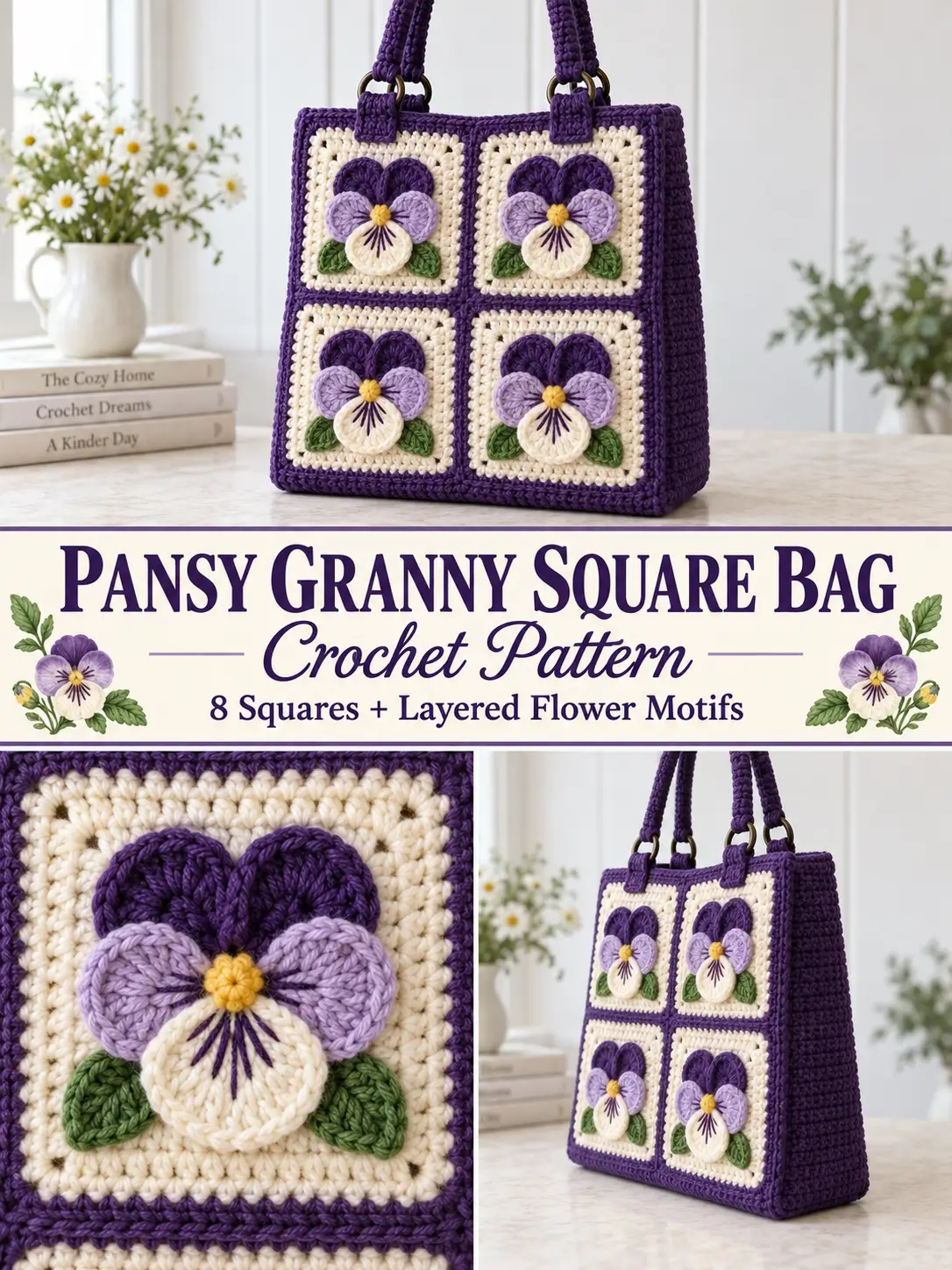 Pansy Granny Square Crochet Bag Pattern