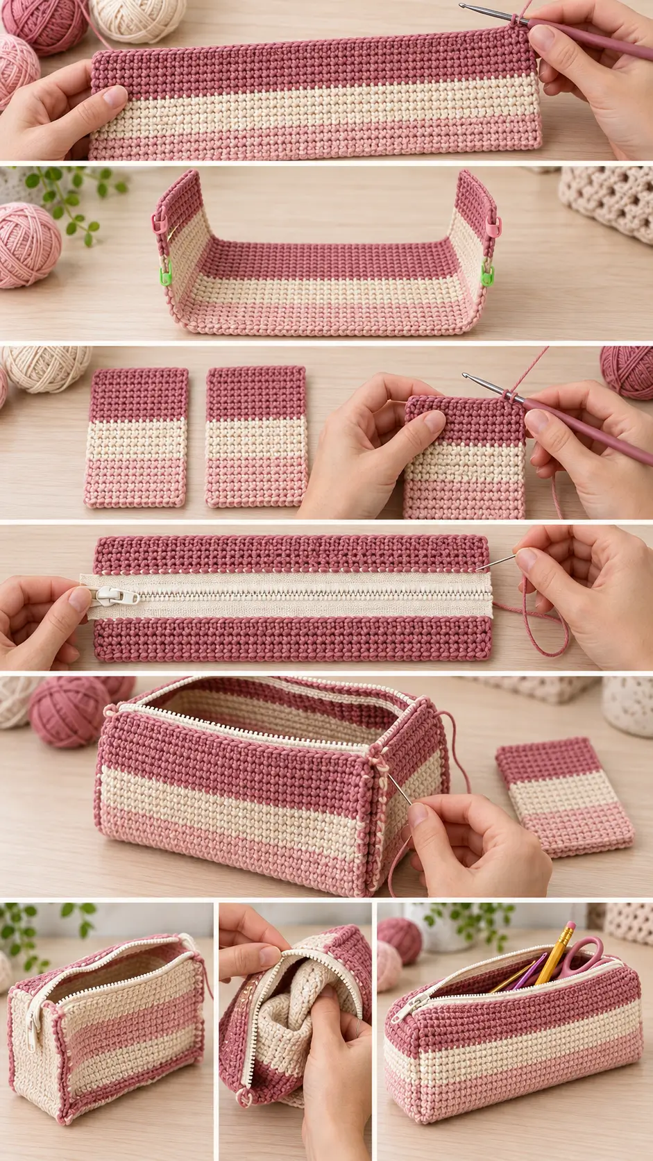 Easy Striped Crochet Pencil Case Pattern