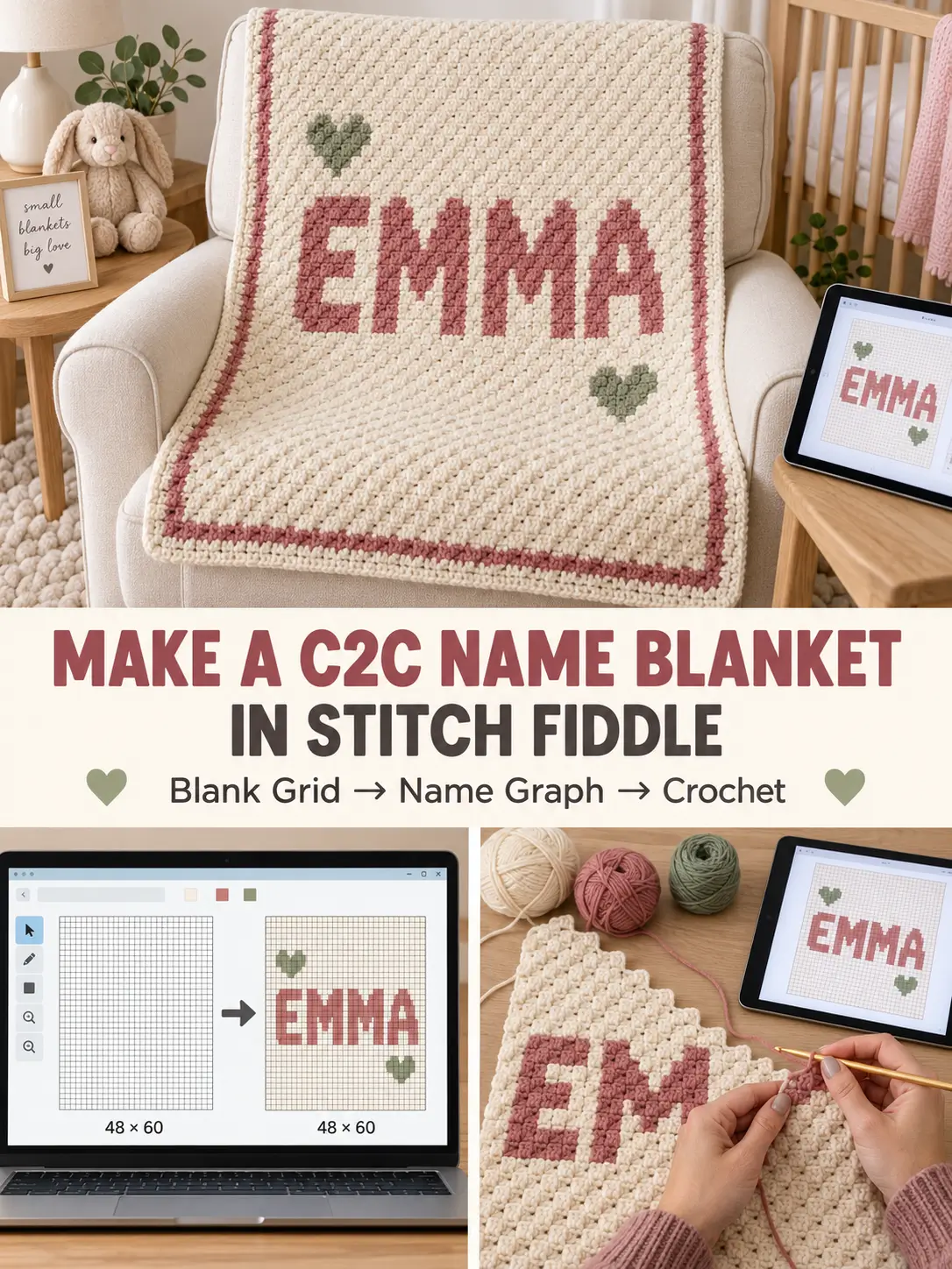 How to Make a C2C Name Blanket Graph in Stitch Fiddle
