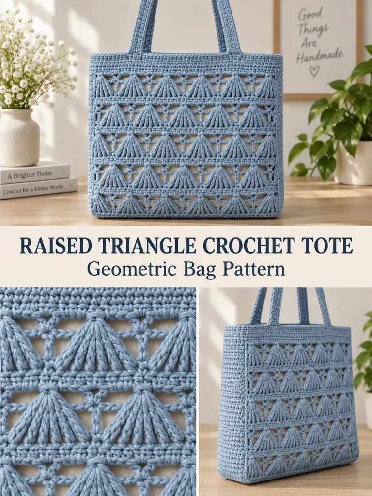 Raised Triangle Lattice Crochet Tote Bag