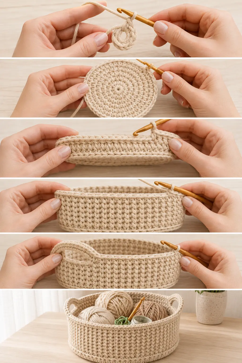 Textured Crochet Basket with Handles Pattern