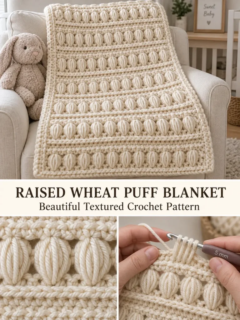 Raised Wheat Puff Crochet Baby Blanket