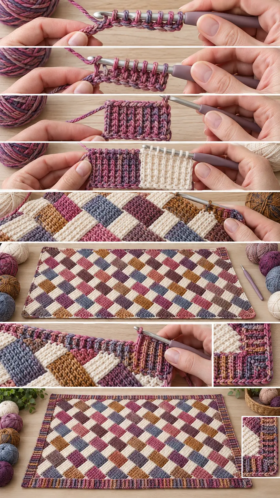 Colorful Tunisian Crochet Blanket Pattern With Easy Checkerboard Blocks