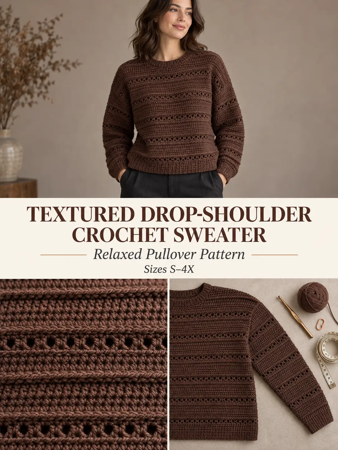 Textured Drop-Shoulder Crochet Sweater Pattern