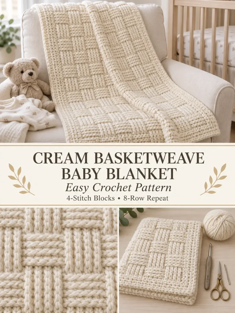 Cream Basketweave Crochet Baby Blanket Pattern