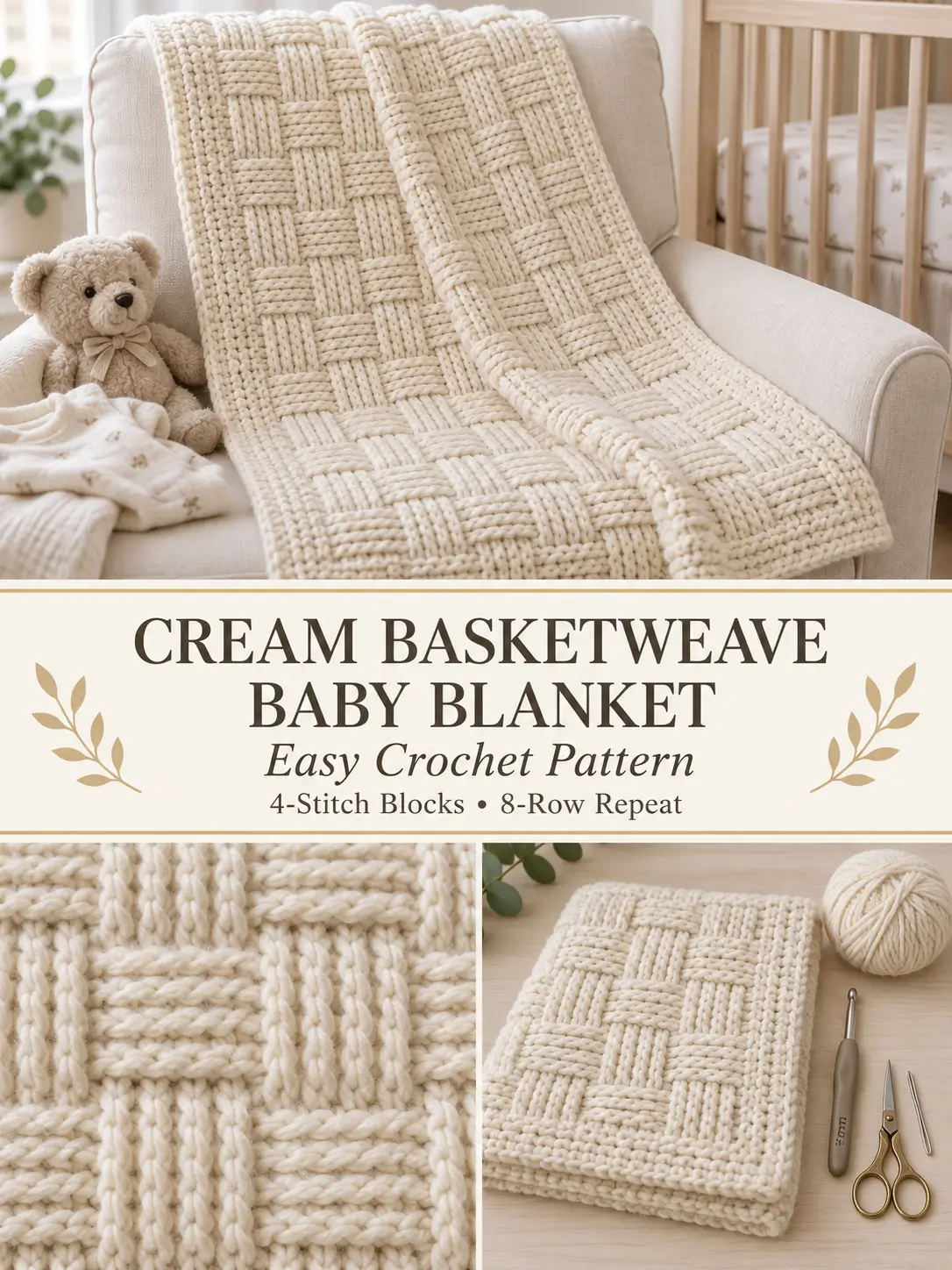 Cream Basketweave Crochet Baby Blanket Pattern