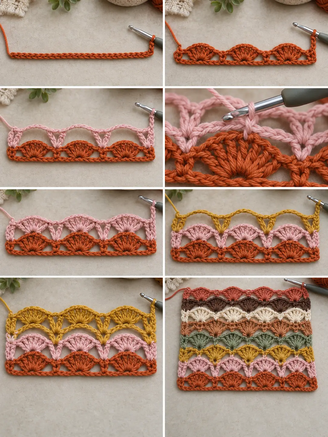 Colorful Shell & Wide-V Crochet Stitch for Blankets