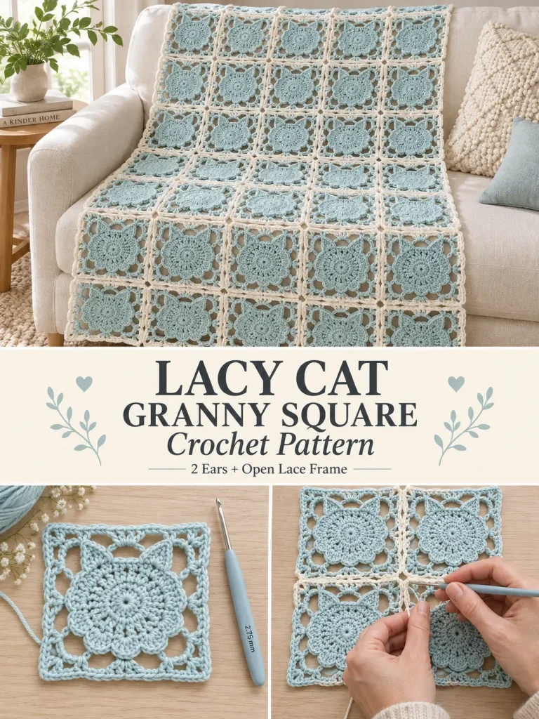 Lacy Cat Granny Square Crochet Pattern