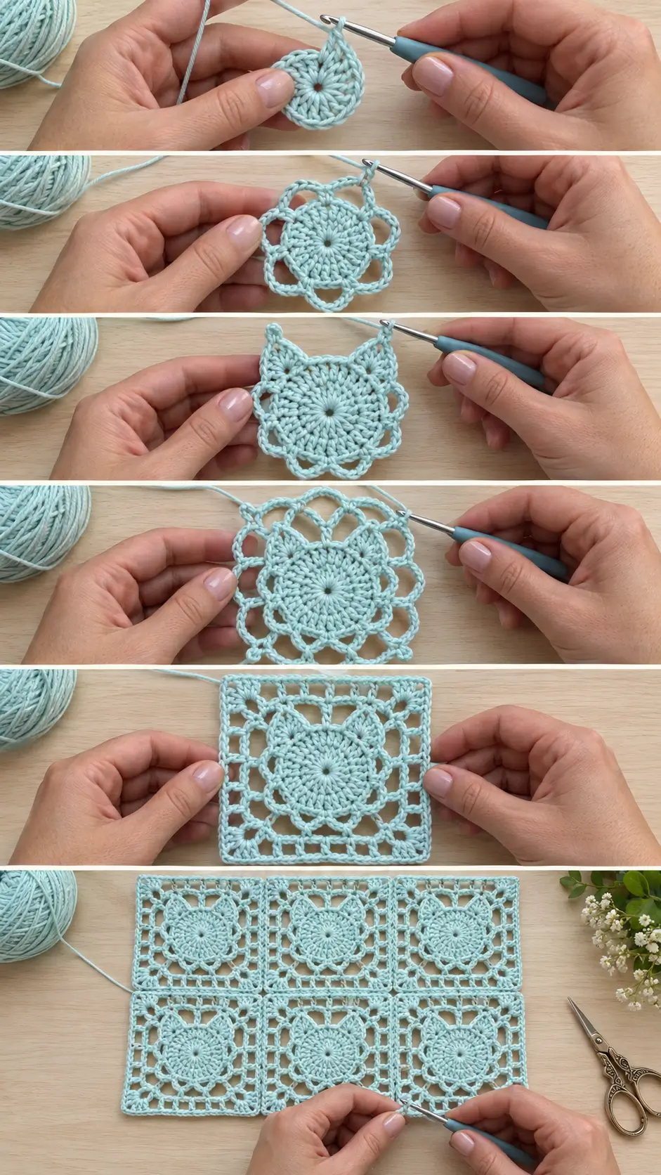 Lacy Cat Granny Square Crochet Pattern