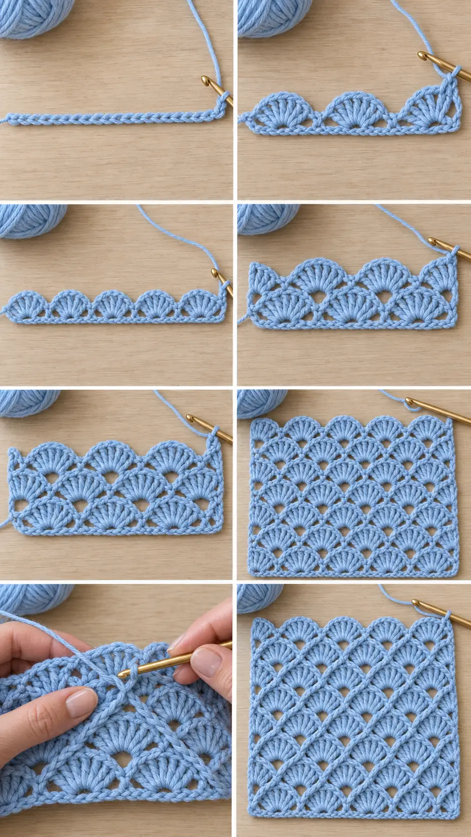 Raised Fan Lattice Crochet Stitch for Baby Blankets and Bags