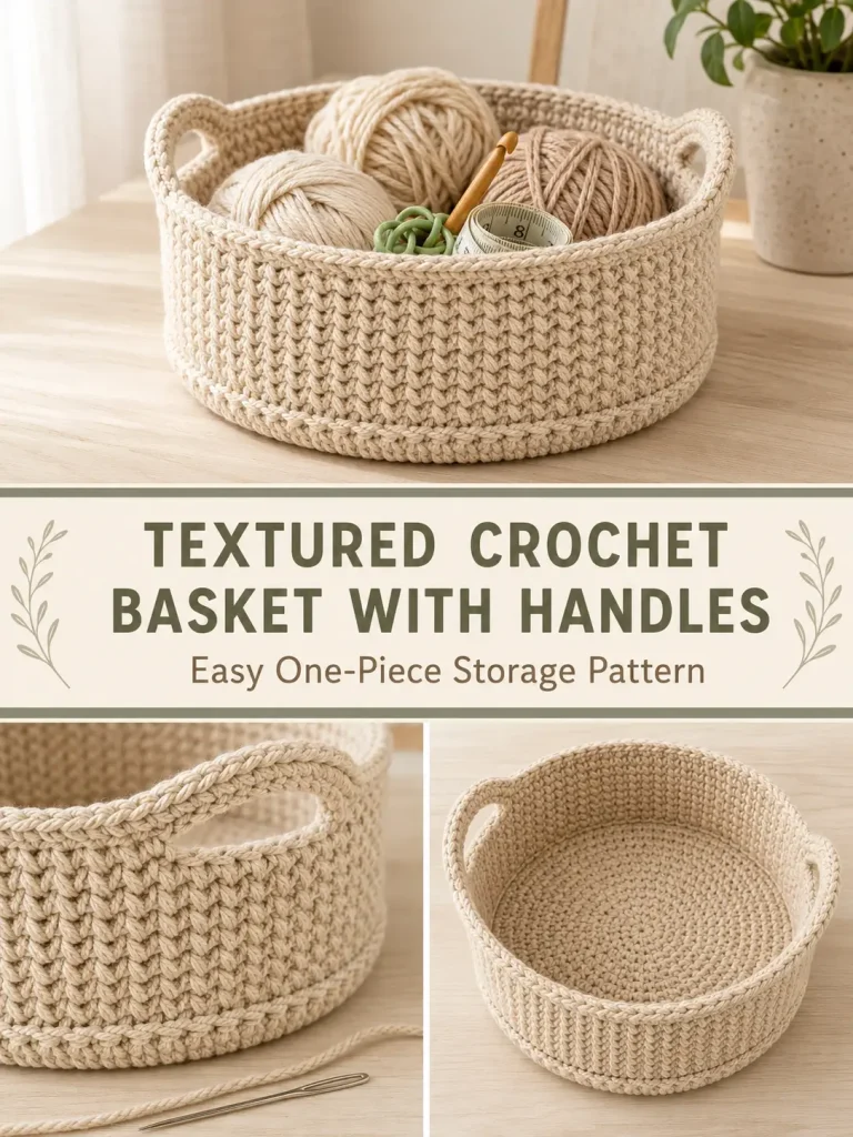 Textured Crochet Basket with Handles Pattern