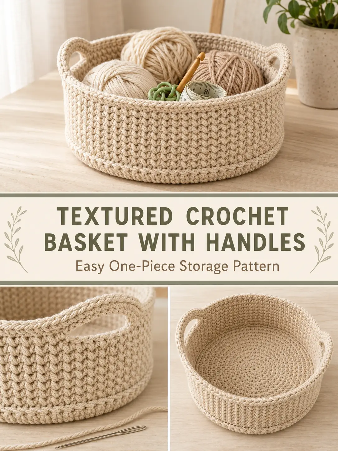 Textured Crochet Basket with Handles Pattern