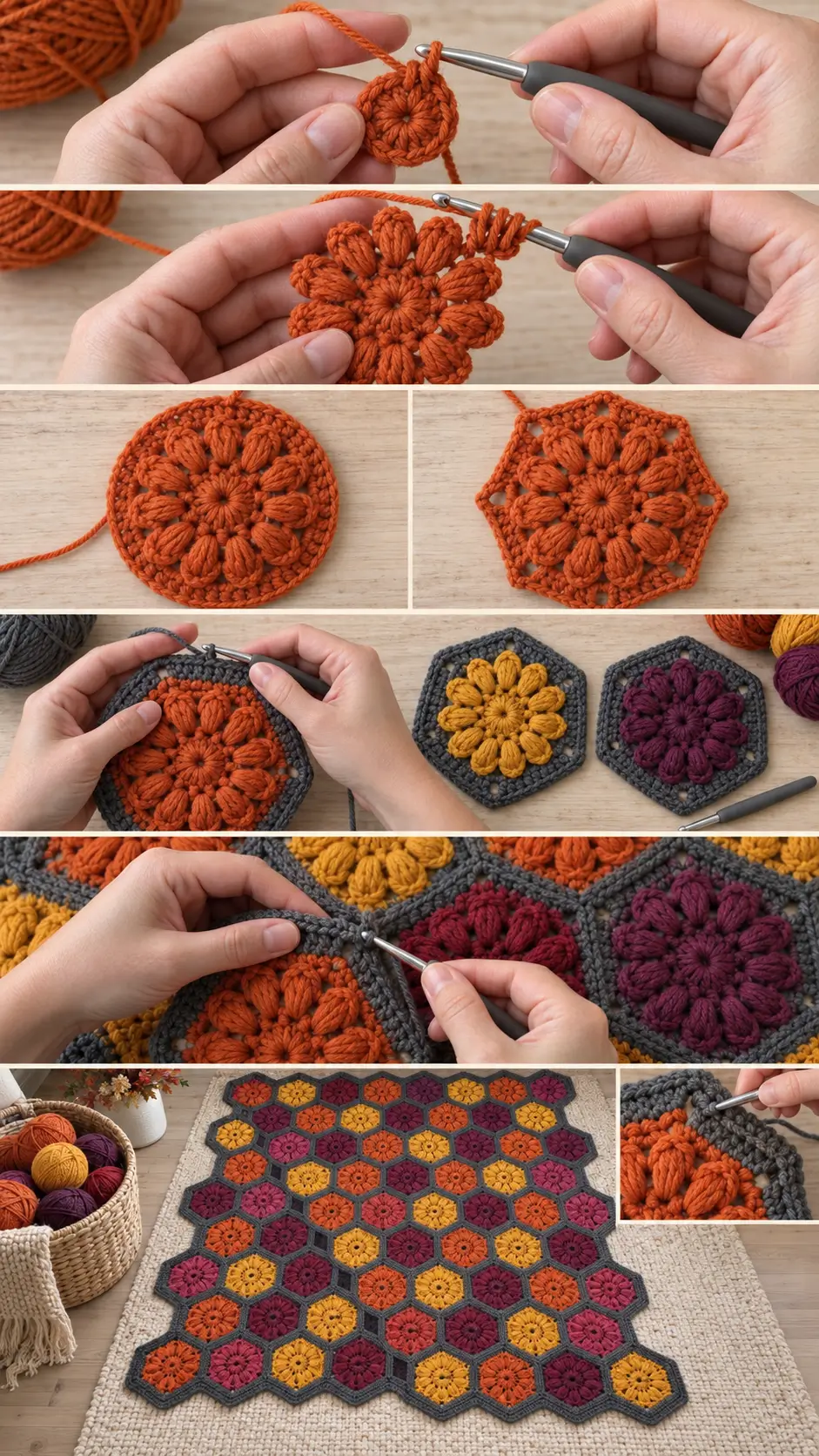 Autumn Bloom Hexagon Crochet Blanket Pattern
