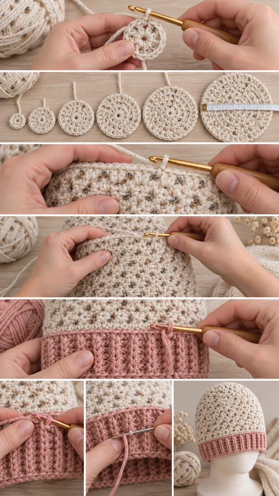 Blush Brim Textured Crochet Beanie Pattern