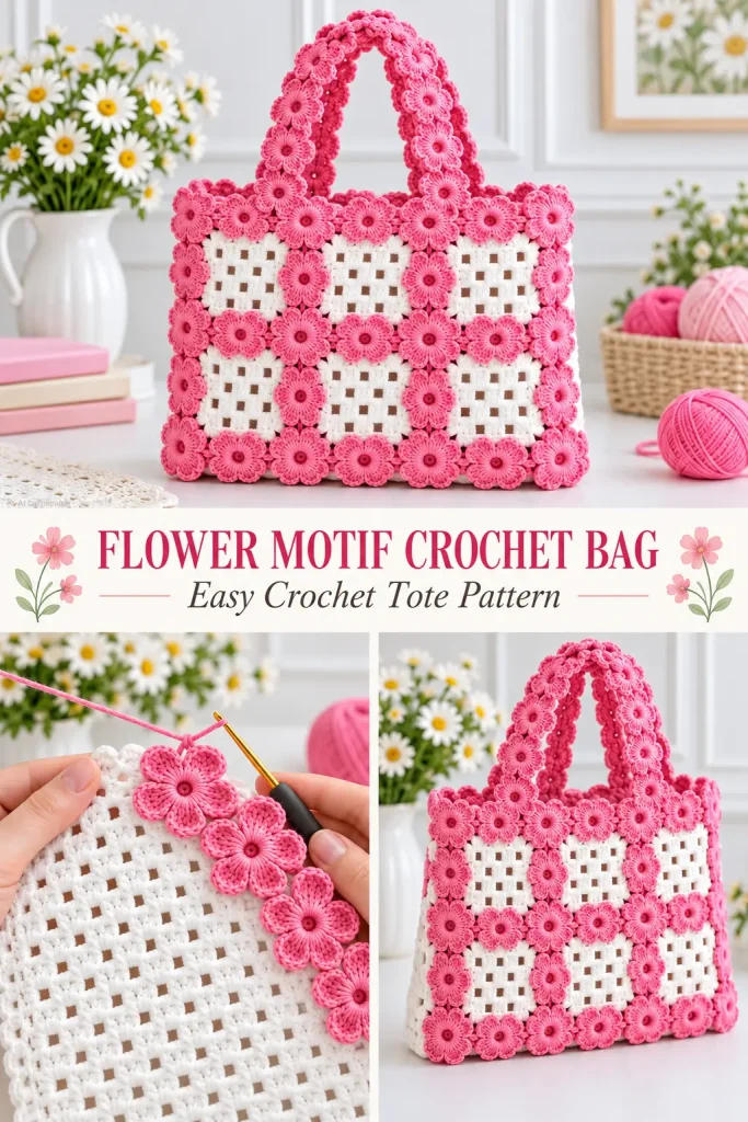 Pink Flower Trim Crochet Bag Pattern