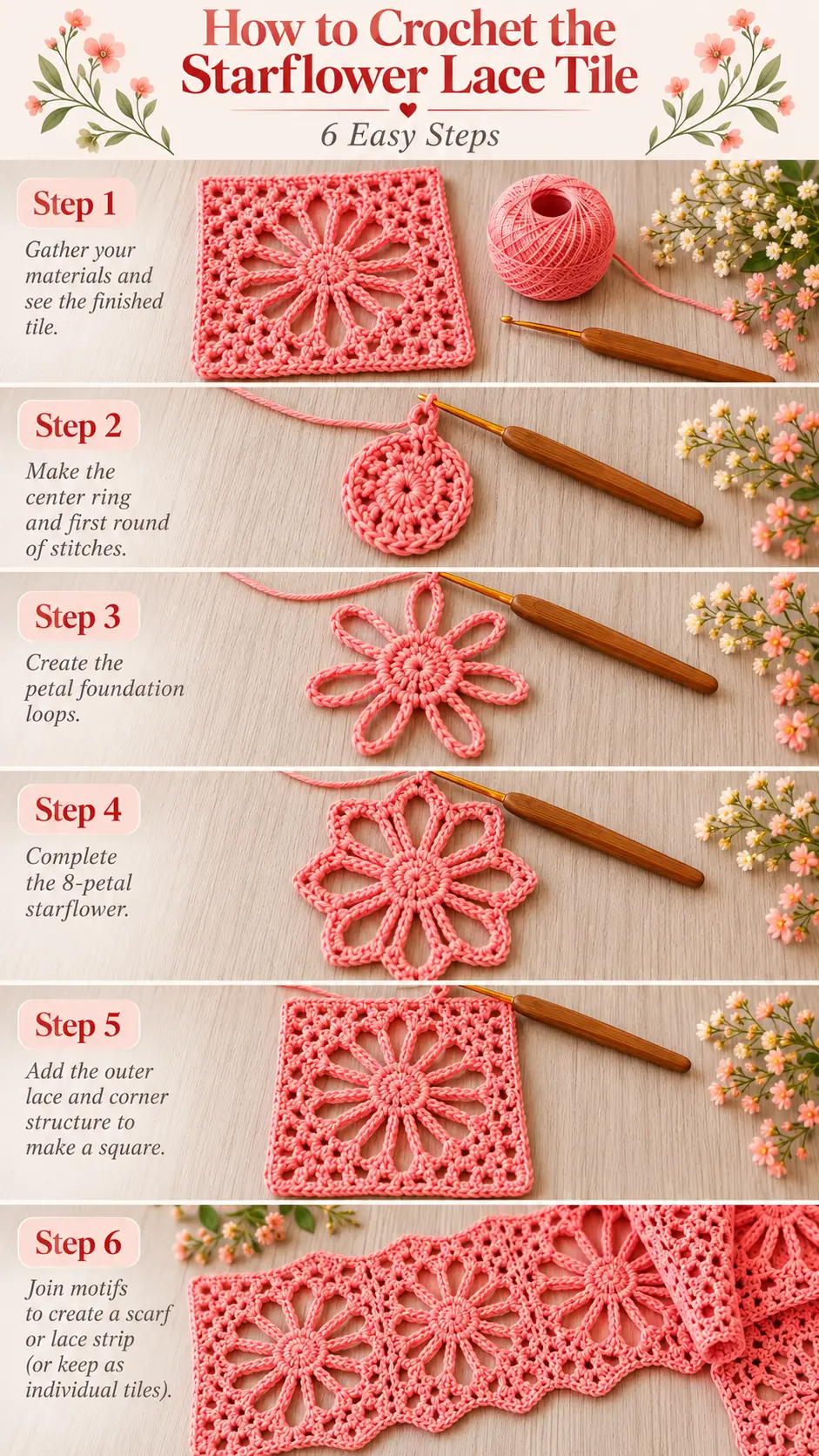 Starflower Lace Crochet Tile Pattern