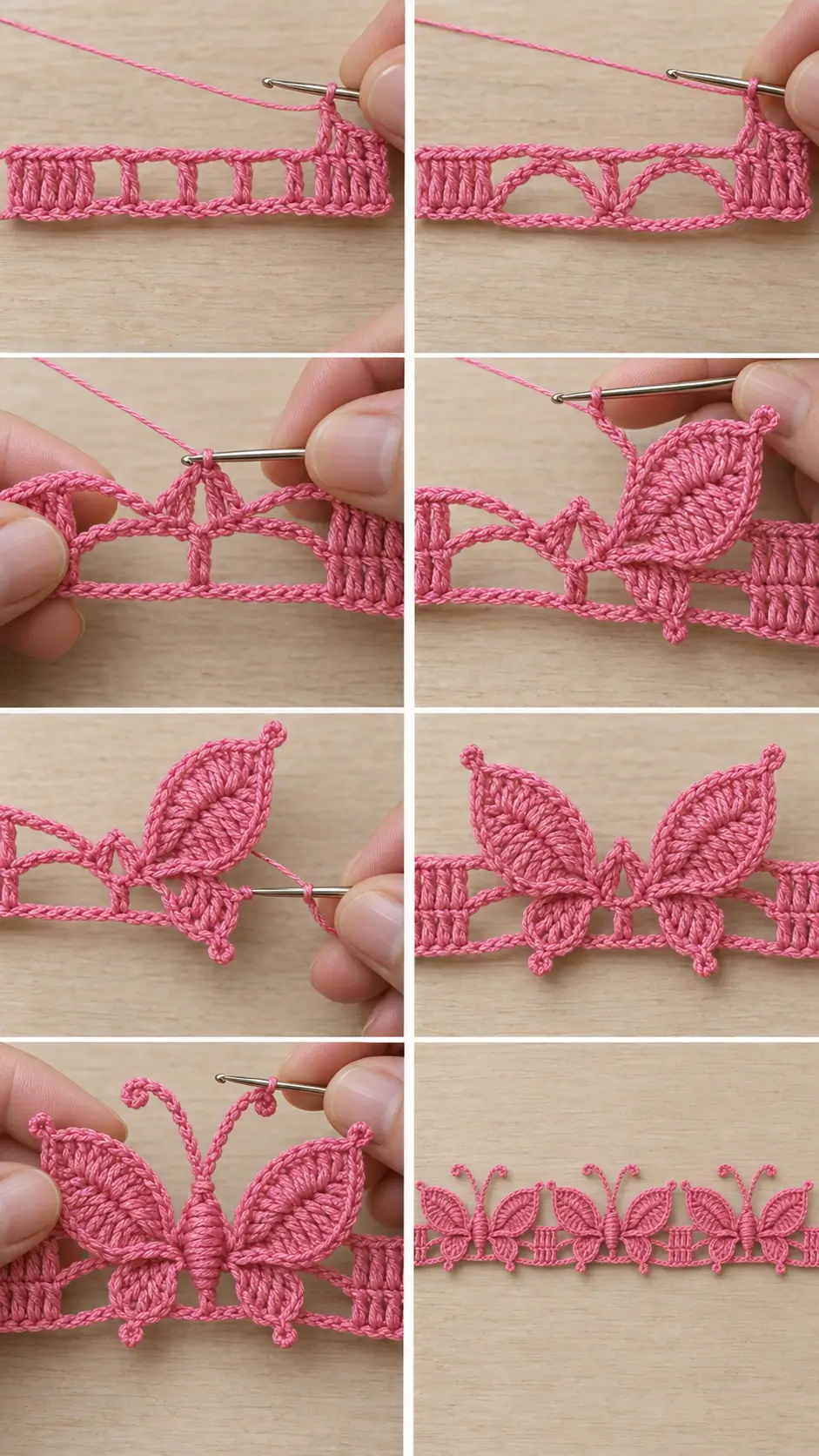 3D Butterfly Crochet Lace With Raised Wings and Picot Antennae