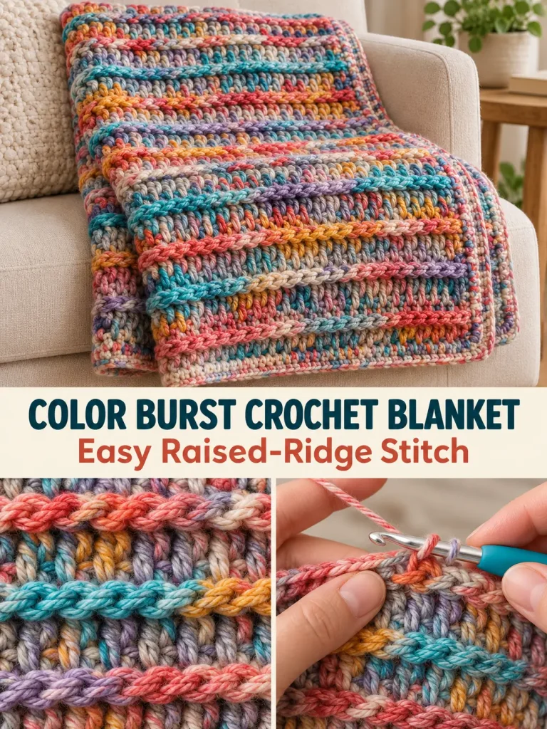 Color Burst Raised-Ridge Crochet Blanket