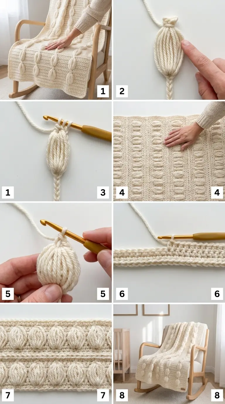 Raised Wheat Puff Crochet Baby Blanket