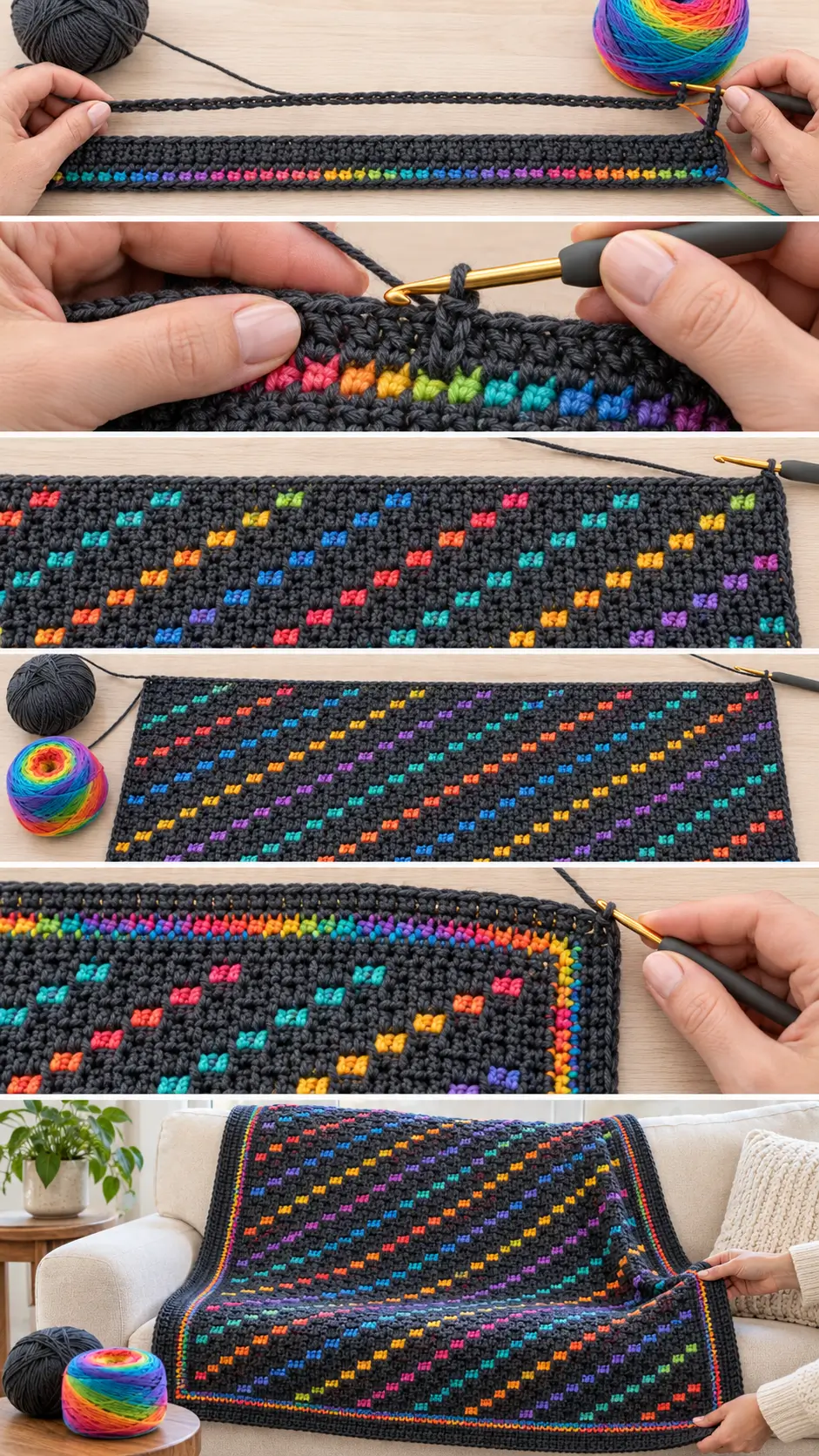Rainbow Flight Mosaic Crochet Blanket Pattern