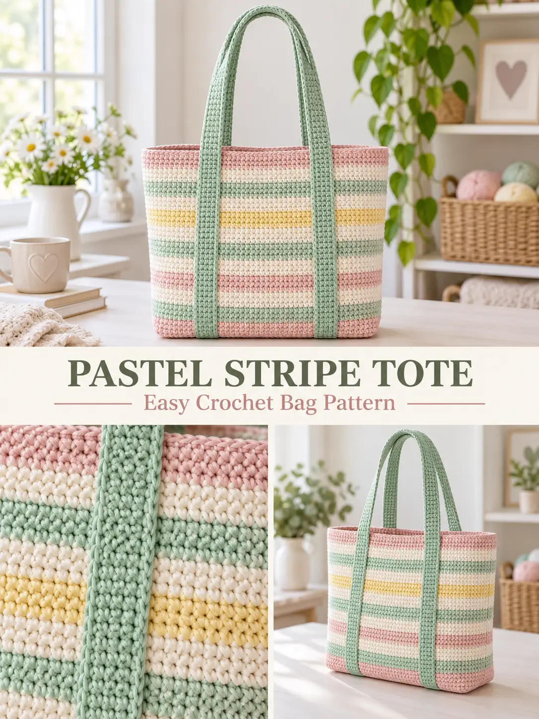 Easy Striped Crochet Tote Bag Pattern