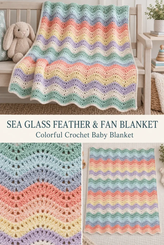 Sea Glass Feather & Fan Crochet Baby Blanket