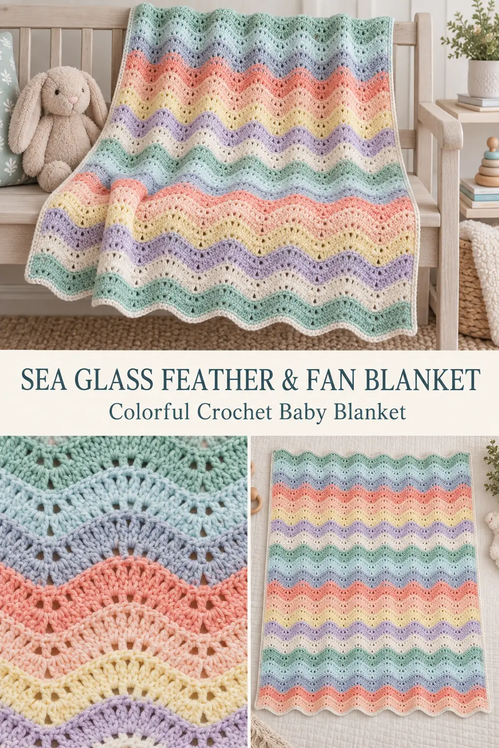 Sea Glass Feather & Fan Crochet Baby Blanket