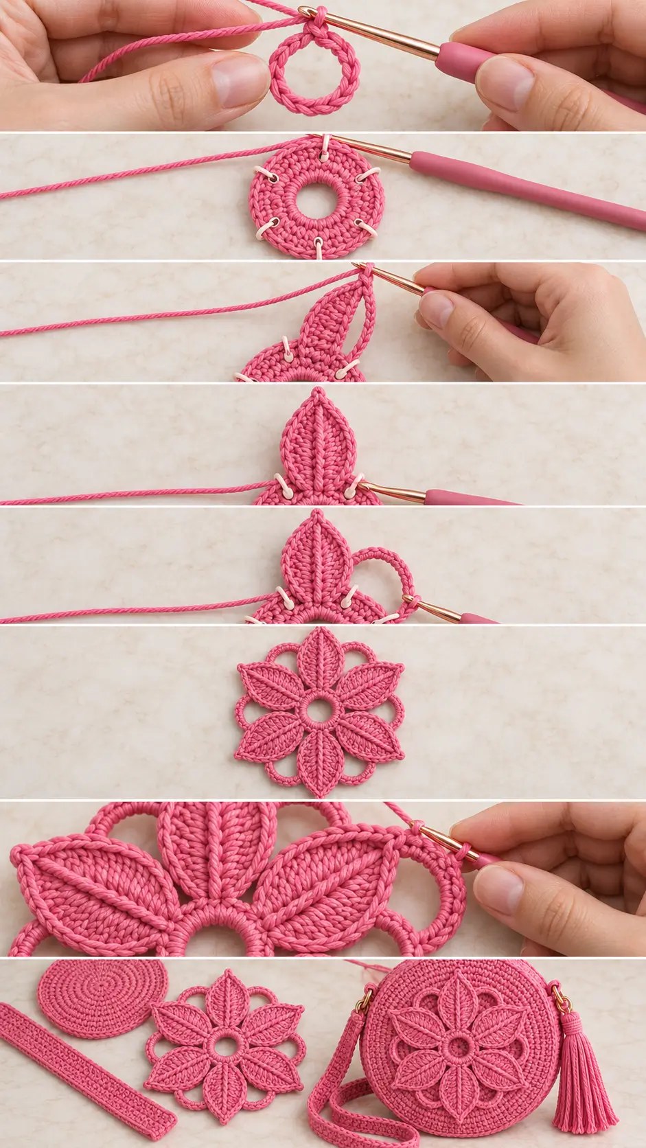 Six-Petal Crochet Flower Medallion Motif