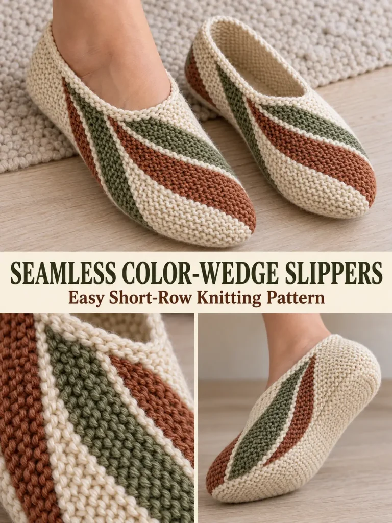 Seamless Color-Wedge Knit Slippers With Short Rows