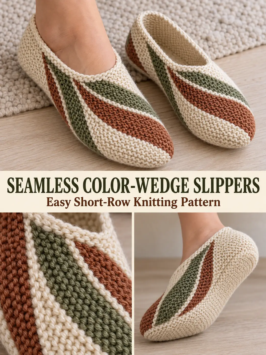 Seamless Color-Wedge Knit Slippers With Short Rows