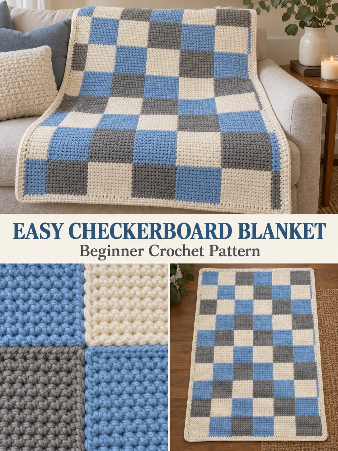 Easy Checkerboard Crochet Blanket Pattern
