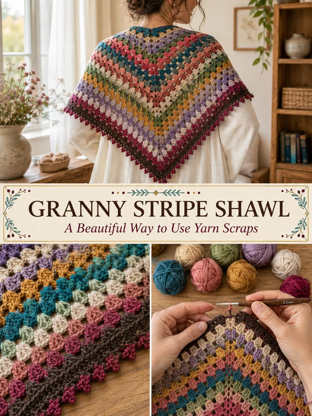 Scrap Yarn Granny Stripe Shawl Pattern