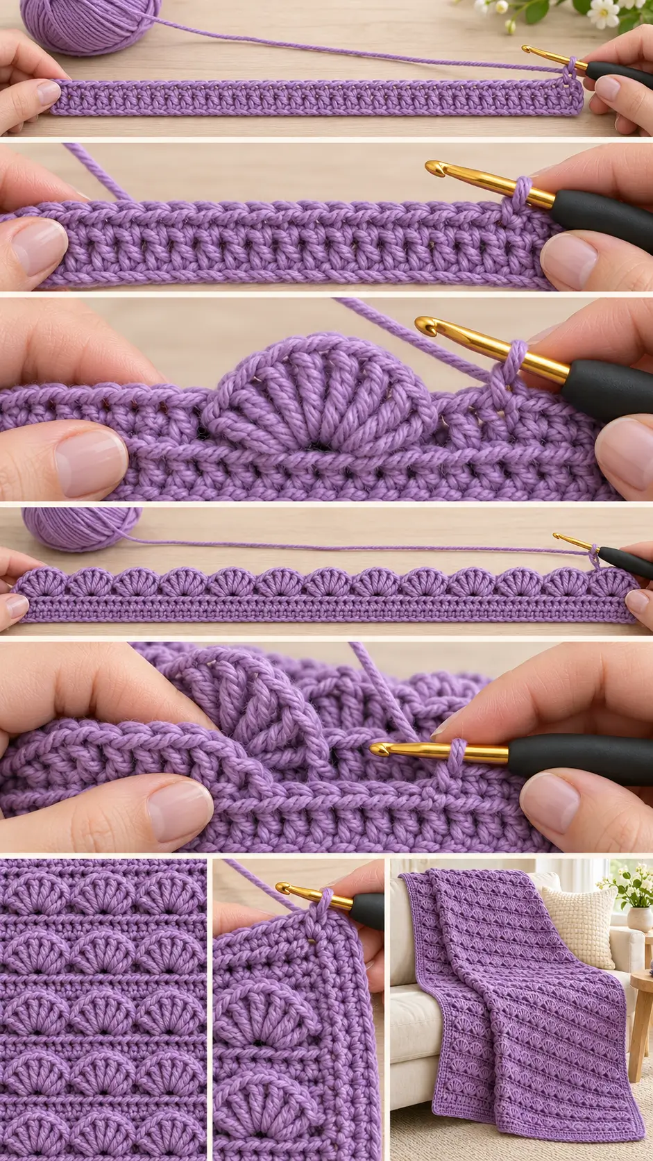 Raised Petal Ridge Crochet Blanket Pattern