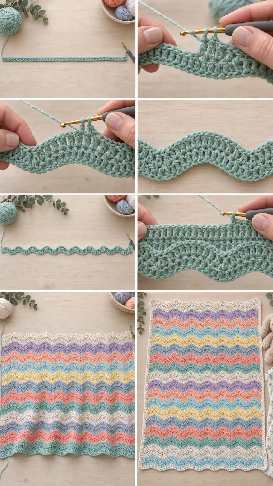 Sea Glass Feather & Fan Crochet Baby Blanket