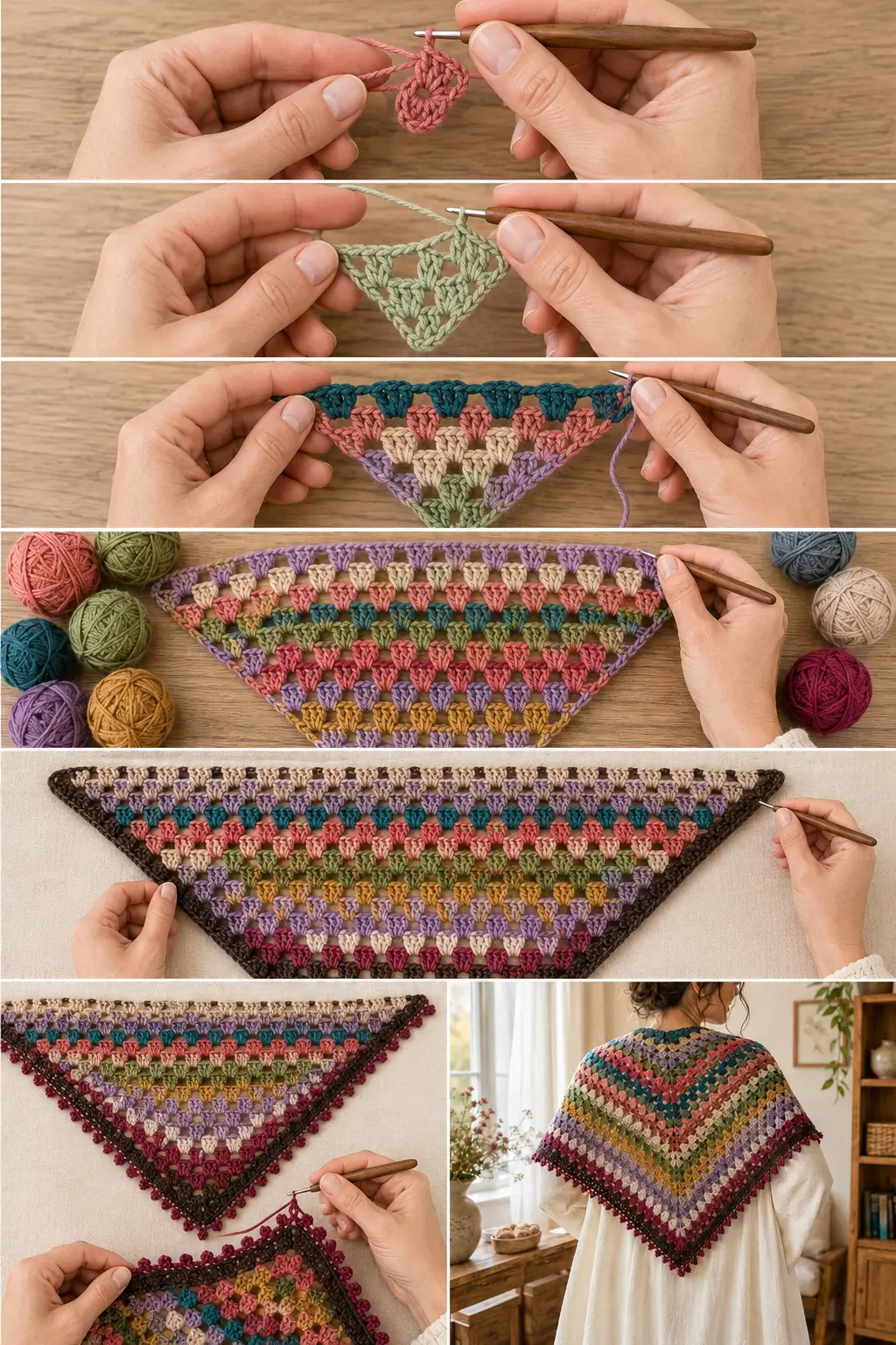 Scrap Yarn Granny Stripe Shawl Pattern