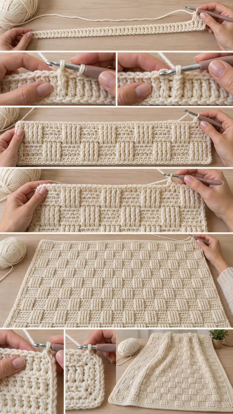 Cream Basketweave Crochet Baby Blanket Pattern