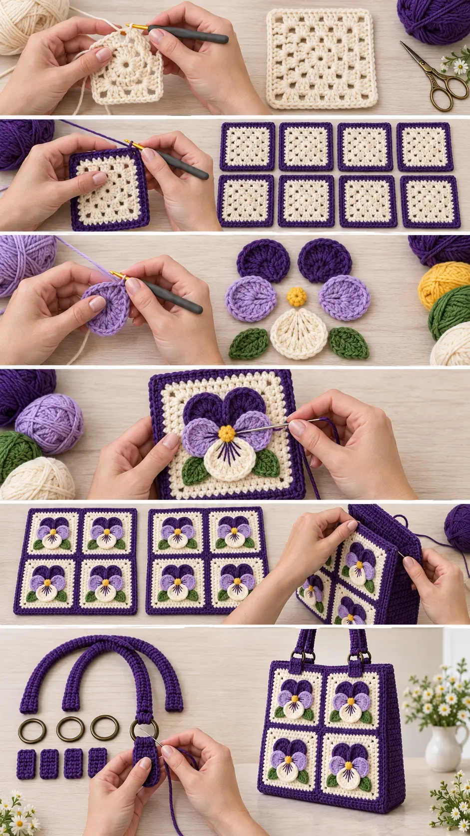 Pansy Granny Square Crochet Bag Pattern