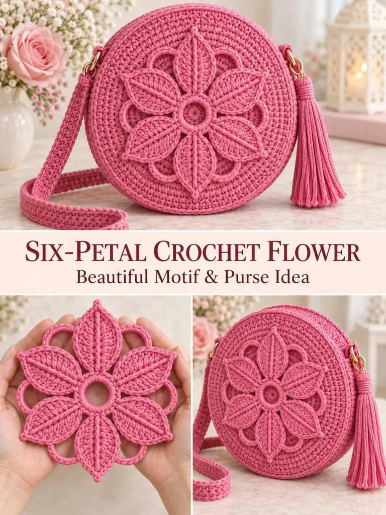 Six-Petal Crochet Flower Medallion Motif
