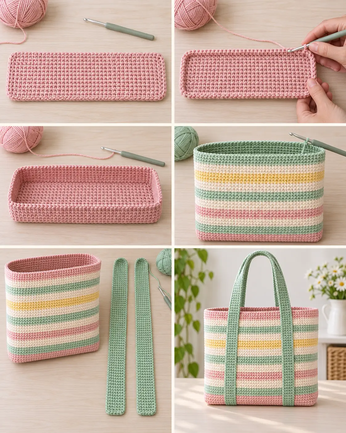 Easy Striped Crochet Tote Bag Pattern