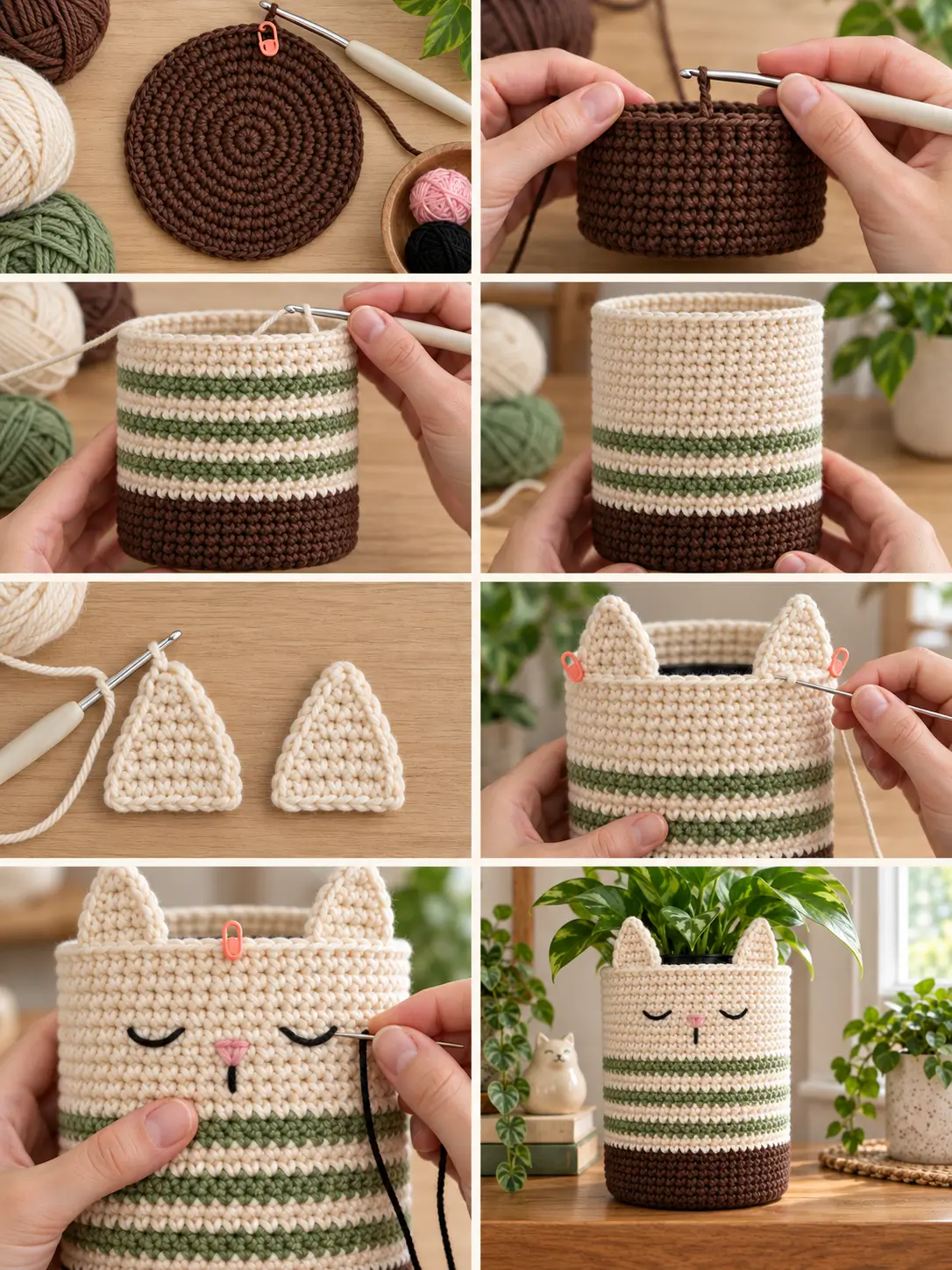 Cute Crochet Cat Planter Cover Pattern