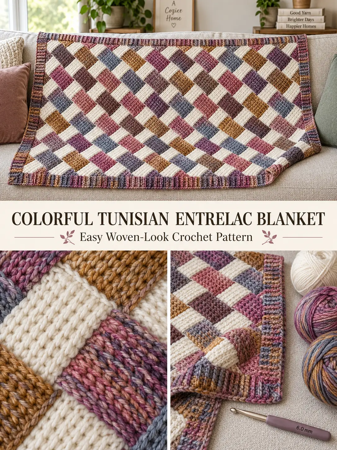 Colorful Tunisian Crochet Blanket Pattern With Easy Checkerboard Blocks