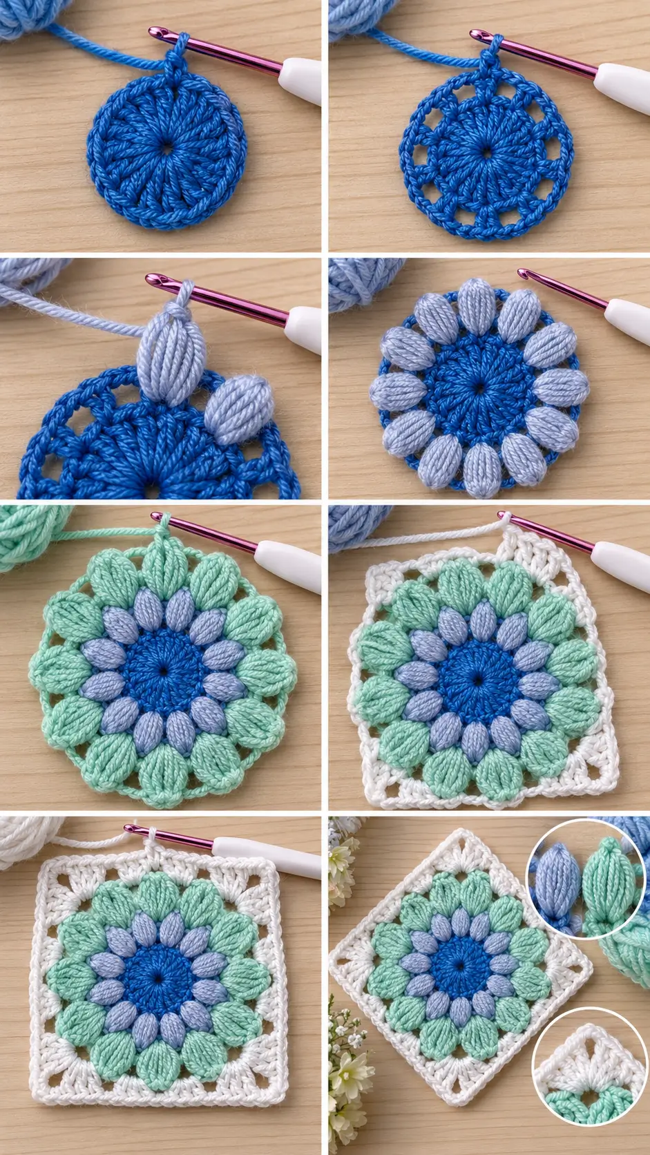 Easy Layered Puff Flower Granny Square