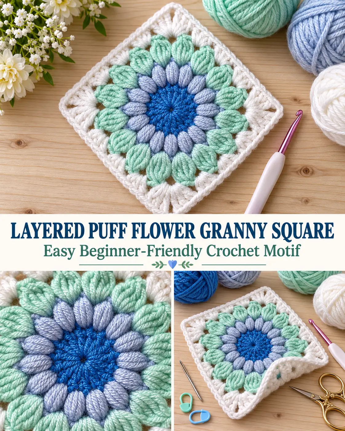 Easy Layered Puff Flower Granny Square