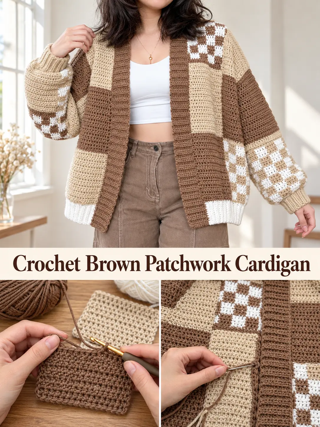 Crochet Brown Patchwork Cardigan – Easy Step-by-Step Tutorial ...