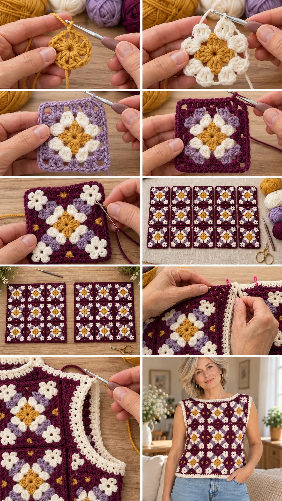 Vintage Floral Granny Square Crochet Top