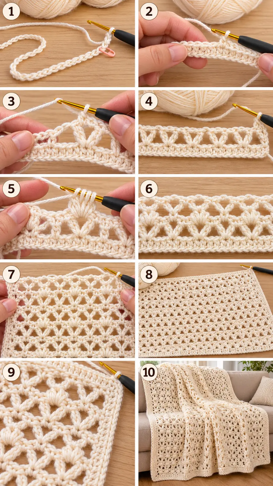 Beautiful Star Lace Crochet Blanket – Easy Openwork Throw in Soft Cream